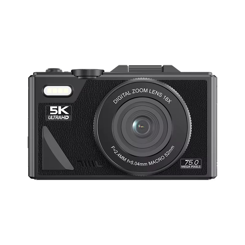 Black ClikTric Camera with 5K Ultra-HD and 75.0 Mega Pixels on a white background