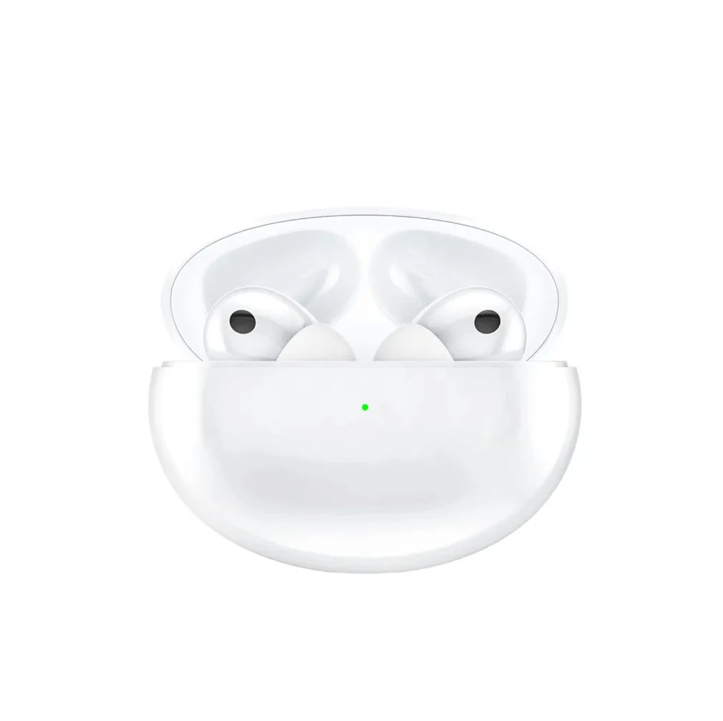 White Echonova Pro Earbuds in a charging case on a white background