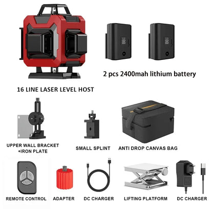 Collection of Ocanvas 4d 16 Lines Laser Level with accessories on a white background host and accessories on a white background