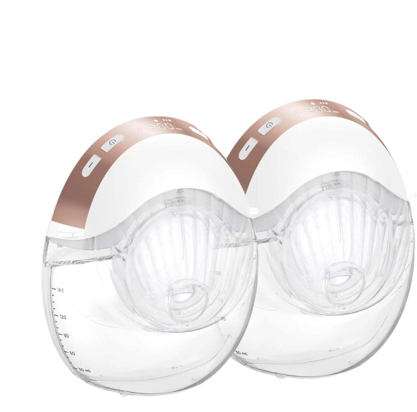 Clear Puruxe Breast Pump with rose gold edges on a white background