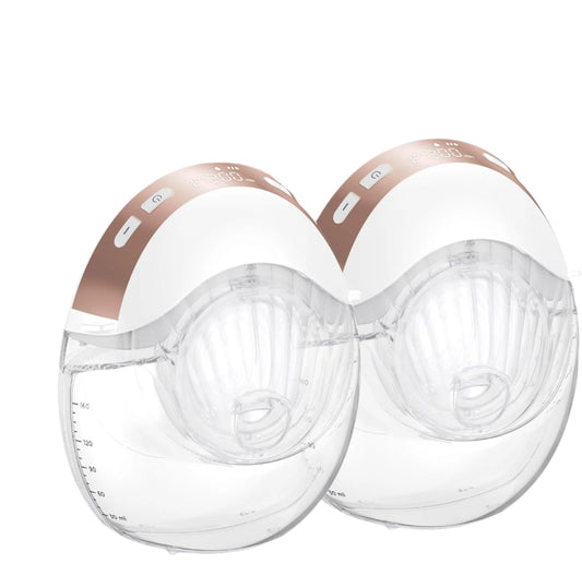 Clear Puruxe Breast Pump with rose gold edges on a white background
