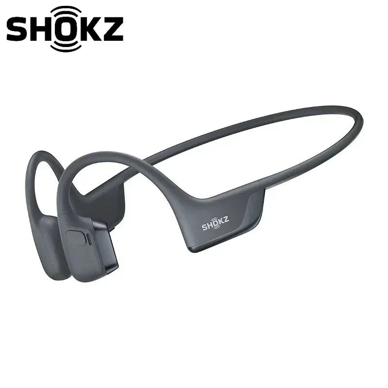 Shokz black color headphones on a white background with Shokz logo.