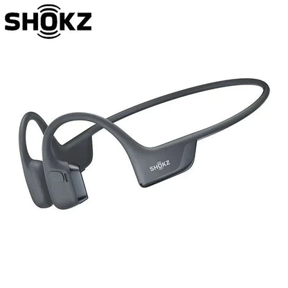 Shokz black color headphones on a white background with Shokz logo.